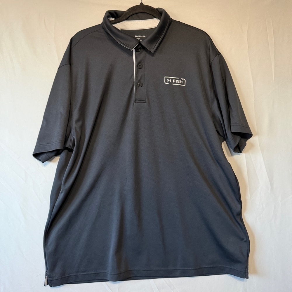 Under Armour Heat Gear Mens Fish Loose Fit Polo Size 2XL Black Golf Office